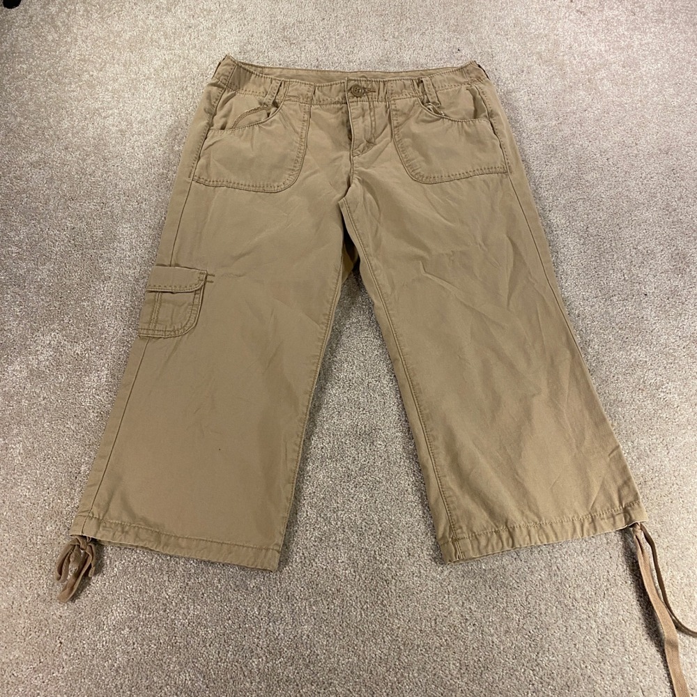 Lucky Brand Cargo Capri Pants Womens 4 Khaki Tan Ripstop Drawstring Hem 27